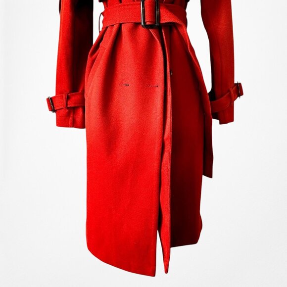 Red Oversized Belted Trench Coat Peacoat Style Long Jacket Size XS/S/M - Picture 8 of 10